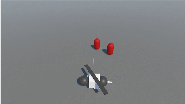 A rotating area weapon attacking nearby practice targets